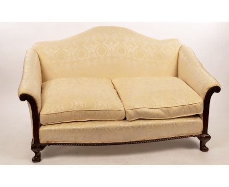 An arch back two-seat sofa, the show wood frame on knurl front feet, 158cm wide CONDITION REPORT: Condition information is no