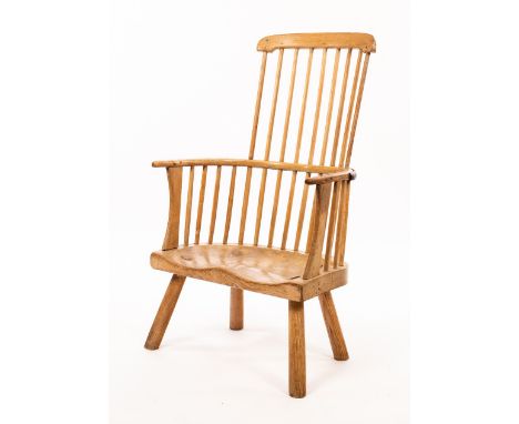 A rustic stick back chair with a solid elm seat and turned legs CONDITION REPORT: Condition information is not usually provid