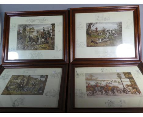 A Set of Four Framed Hunting Prints with Printed Remarques, Each 59cm x 40cm 