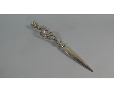 A Impressive Desk Letter Opener with Wire Stylised Grip and Globular Finial, 28cm Long 