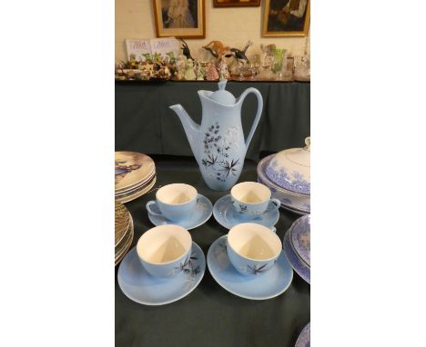 A Vintage Crown Clarence Part Coffee Set, Four Cups and Saucers and a Coffee Pot 