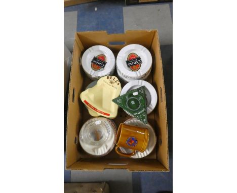 A Box Containing Various Vintage Brewery Ashtrays etc 