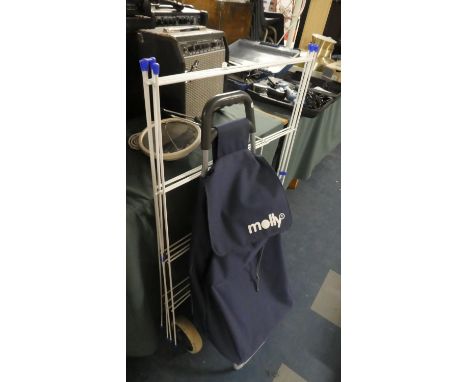 A Modern Four Fold Clothes Airer and Shopping Trolley Together with Illuminated Mirror 
