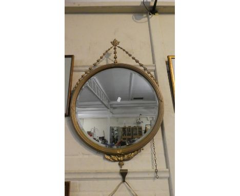 A Gilt Framed Circular Wall Mirror with Floral Swag Decoration, 50cm Diameter 
