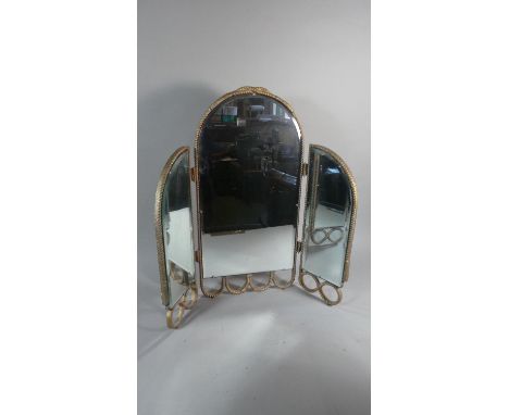 A Mid 20th Century Triple Dressing Table Mirror, Gilt Rope Frame, 66cm High 