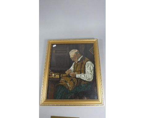 A Framed Tapestry Depicting Tailor, 40cm High 