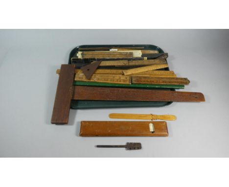 A Collection of Vintage Wooden Rules, Slide Rules Etc 