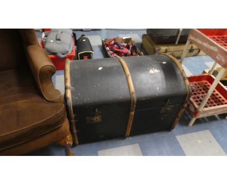 A Canvas Covered Dome Topped Travelling Trunk, 76cm Wide 