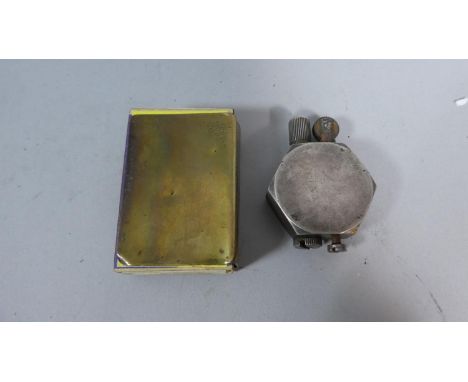 A Brass Trench Art Match Box Holder and Vintage Lighter 