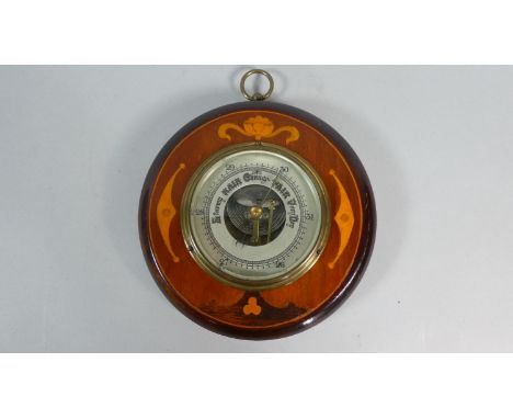 An Edwardian Inlaid Circular Wall Hanging Aneroid Barometer, 18.5cm Diameter 