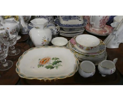 A Tray of Ceramics to Include Aynsley Cottage Garden Vase, 19th Century Hand Painted Oval Dish, Coalport Shrewsbury Pattern C