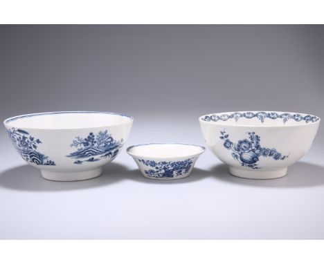 A WORCESTER BOWL, CIRCA 1775-85, circular, blue printed with the Fruit and Wreath pattern, hatched crescent mark, 16cm diamet