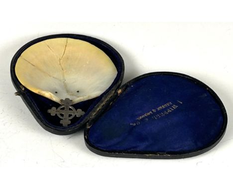 A 19th century mother of pearl baptismal spoon, with a silver handle in the form of a cross, cased, assorted American silver 