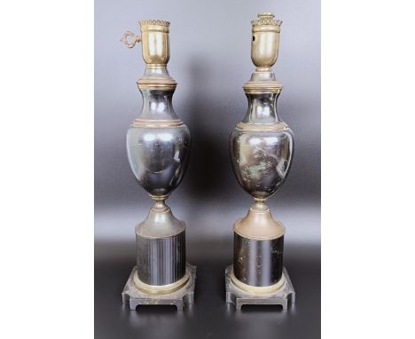 A pair of bronze silver plated lamp bases, 57 cm high (2)