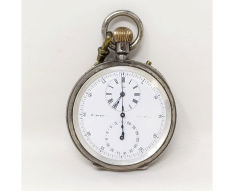 A Victorian silver pocket chronograph, with a subsidiary hour and date dials, London 1881The watch does wind and run but we d