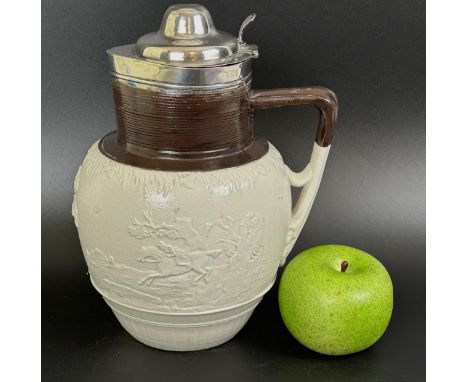 A Copeland & Garrett moulded jug, with silver mounts, London 1799, 22 cm highDate of silver hallmarks given, jug is later.