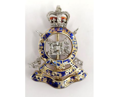 A 9ct gold diamond and enamel sweetheart brooch for the Dorset YeomanryExtensive losses to the blue enamel