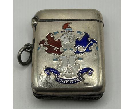 An Edward VII silver vesta case, with enamel decoration, Liberte, Birmingham 1905, 29.5 g (all in), 5 cm high