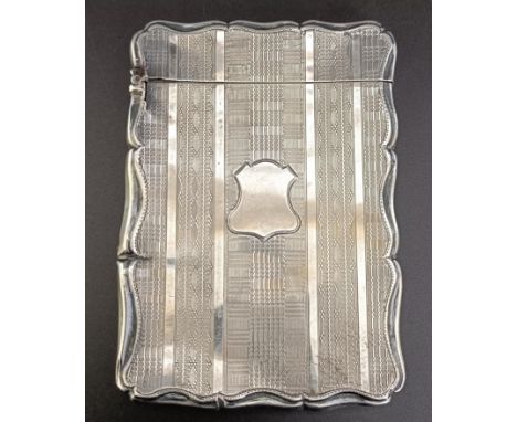 A Victorian silver card case, with engine turned decoration, Birmingham 1872, 1.6 ozt, 10 cm high