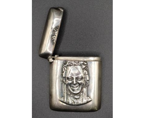 A Victorian silver vesta case, inscribed and decorated a lady's head, Sheffield 1895, 23.0 g, 4.5 cm high