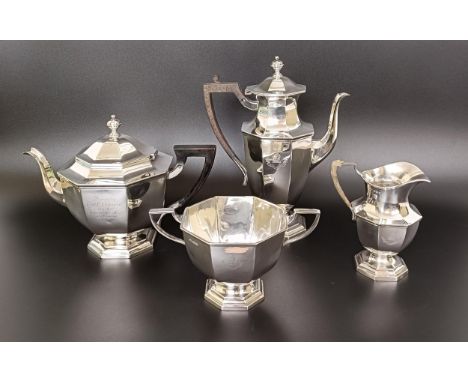 A late Victorian silver four piece tea service, comprising a coffee pot, teapot, two handled sugar bowl and&nbsp; cream jug, 