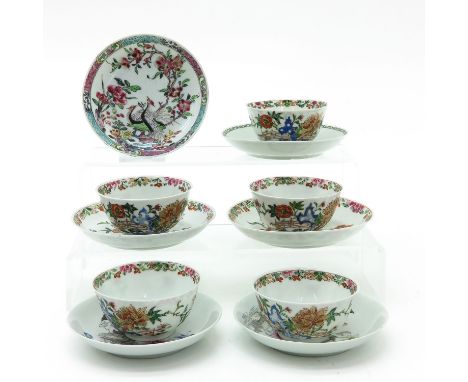 Including 5 cups and 6 saucers, saucers are 12 cm. in diameter, chip. 