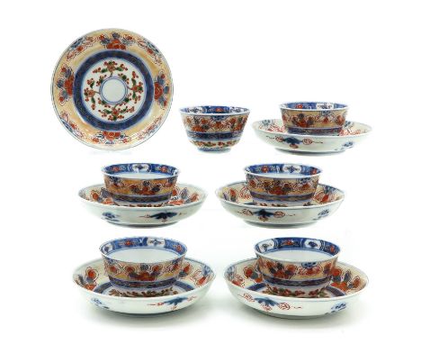 Saucers are 12 cm. in diameter, marked on bottom with symbol, in diverse conditions.