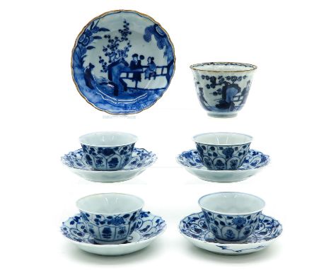 Including 5 cups and 5 saucers, largest saucer is 13 cm. in diameter, in diverse conditions.