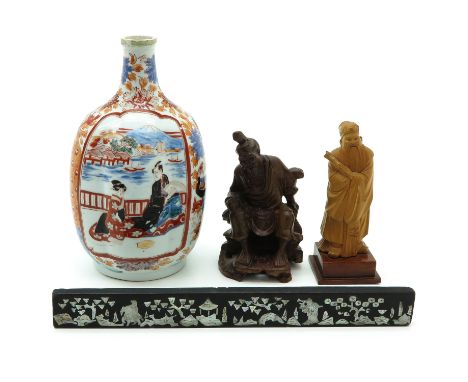 Including vase, 2 sculptures, and Mother of Pearl, vase is 24 cm. tall, marked on bottom with 6 characters.