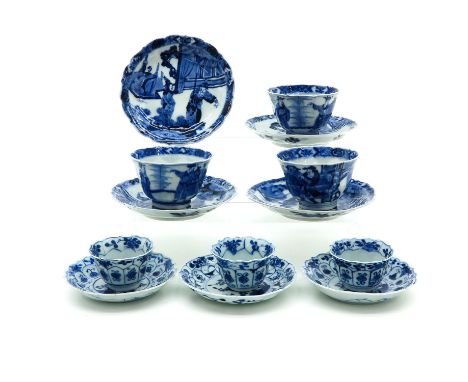 Including 6 cups and 7 saucers, largest saucer is 14 cm. in diameter, in diverse conditions.