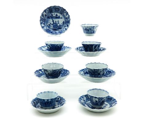 Depicting scenes with Chinese people in garden, saucers are 10 cm. in diameter, in diverse conditions.