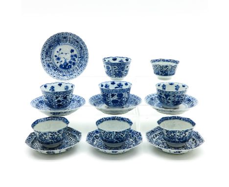 Including 8 cups and 7 saucers, largest saucer is 13 cm. in diameter, diverse conditions. 