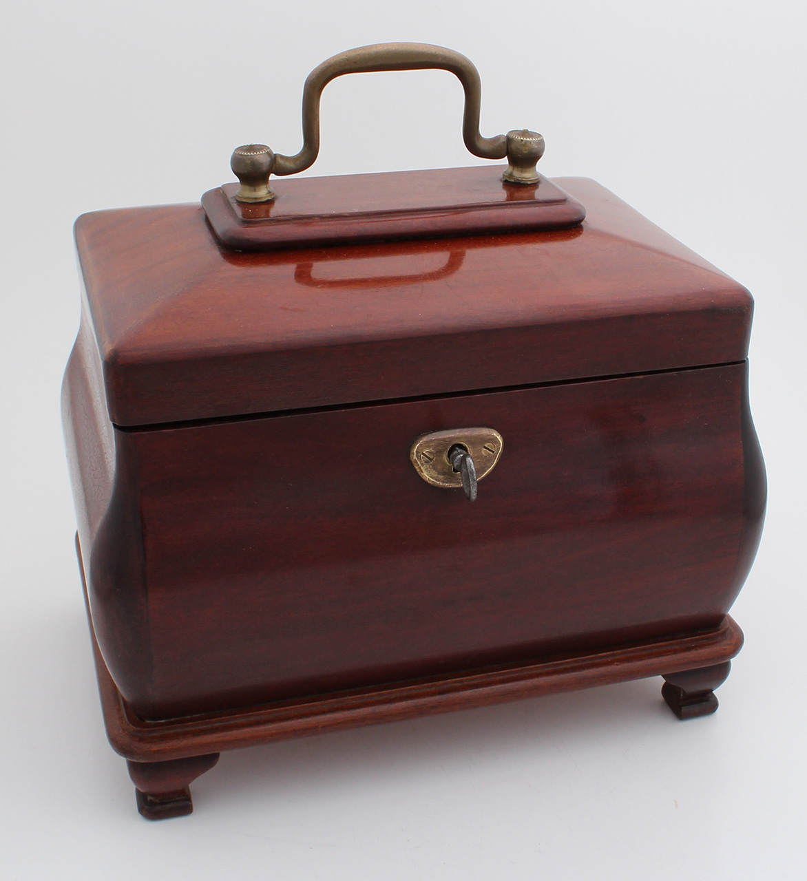 Antique mahogany tea chest, circa 1900, complete with lock and key