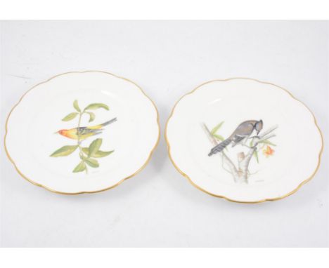 Five Royal Worcester hand painted decorative plates - two with birds signed M Holloway, three with fruit, two signed J Freema