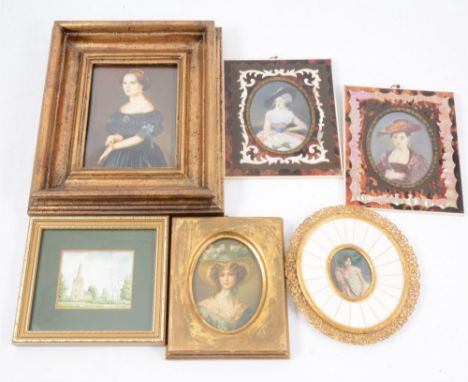 Five contemporary portraits after the Old Masters indistinctly signed oil on board, 12 x 9cm, portrait miniatures and ornamen