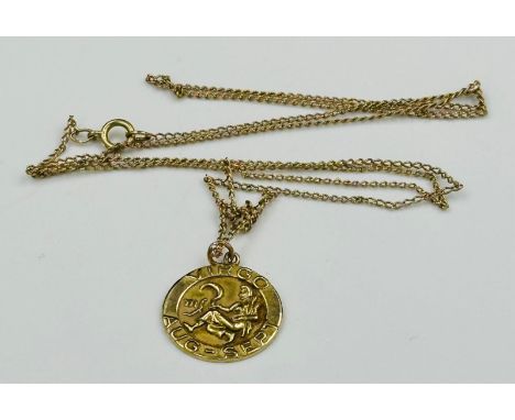 A 9ct gold Virgo themed pendant on fine chain with an approximate weight of 2.8g