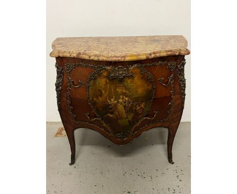 A marble topped commode, The French commode painted to front (H89cm W98cm D54cm)