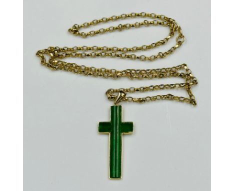 A 9ct gold jade cross on 9ct yellow gold chain, approximate combined weight 7.2g