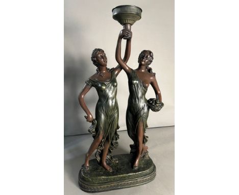 Art Nouveau style twin figure table lamp (no shade)