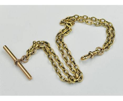 A 9ct gold T bar watch chain, approximate weight 20g