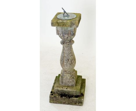 A brass sundial on stoneware stand, 76cm tall 