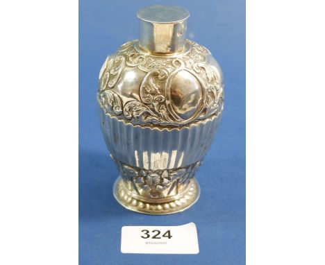 A 19th century Dutch silver tea caddy with embossed decoration, possibly Delft, 10cm 