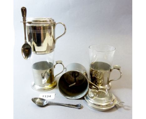 A pair of vintage glass and chrome filter coffee cups 
