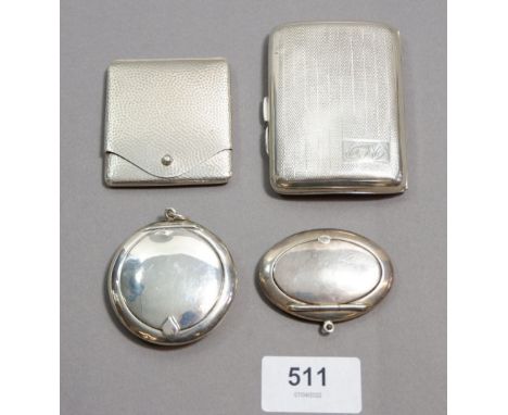 A 800 standard silver vesta case 26g,  a silver cigarette case Birmingham 1930, an oval silver compact Birmingham 1946 by Adi