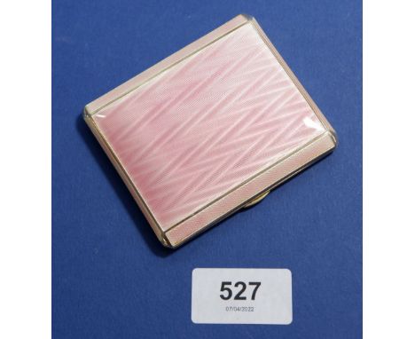 A silver and pink zig zag enamel cigarette case, Birmingham 1935, Maker Beddoes &amp; Co.110g