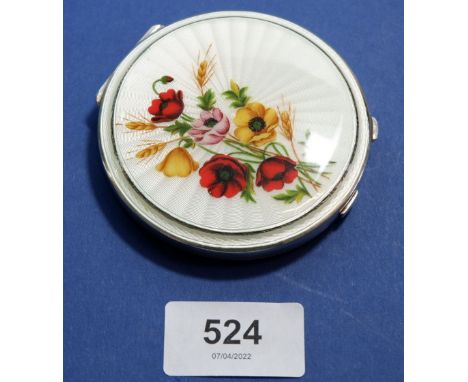 A silver and enamel compact decorated poppies Birmingham 1958, by Turner &amp; Simpson 