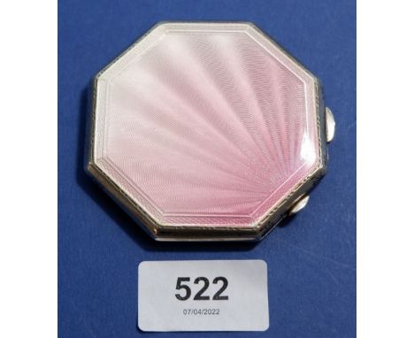 A silver and pink enamel octagonal compact, Birmingham 1950 