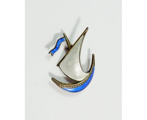 A Norwegian silver and enamel brooch in the form of a yacht 