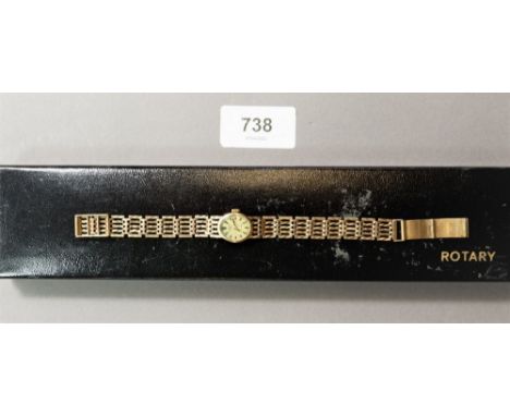 A 9 carat gold ladies Rotary watch and decorative gold strap, boxed, 16.8g