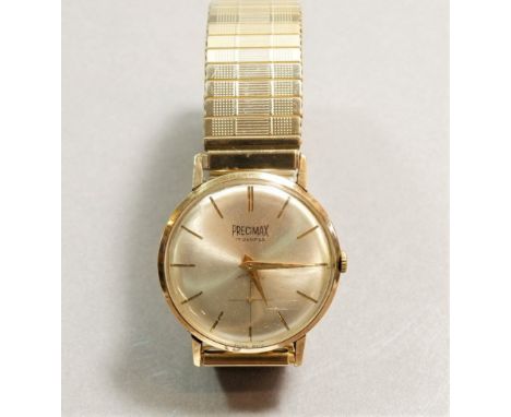 A 9 carat gold Precimax vintage gentleman's wrist watch and gold plated strap, No 66581 